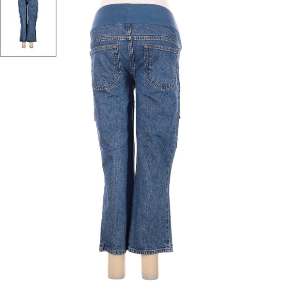 Take Nine Maternity Blue Denim Capris Women's Small S Elastic Panel Waist EUC - Picture 2 of 9